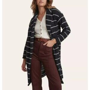 Marine LAYER LONG SLEEVE CARDIGAN Sz Small STRIPES COLLAR POCKETS Heavy KNIT SWE